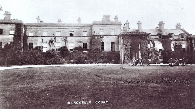 Black and white photograph of Historical view of Stackpole Court